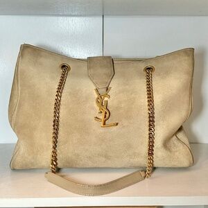 Saint Laurent Signature Cassandre Suede Tote (Nude)